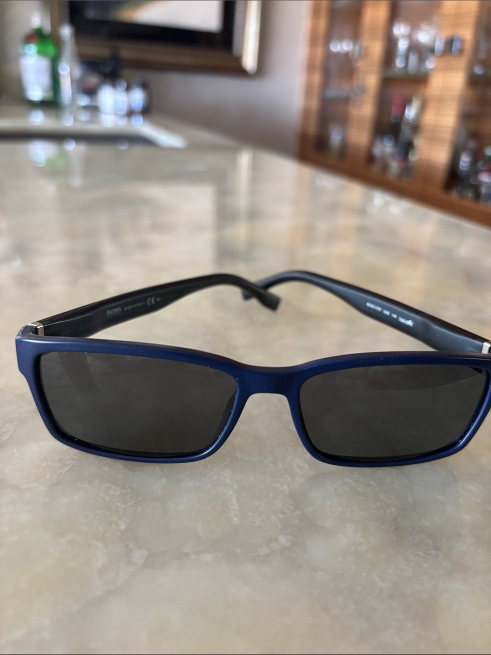 Hugo Boss Navy Blue Rectangular Men’s Sunglasses with Dark Lenses